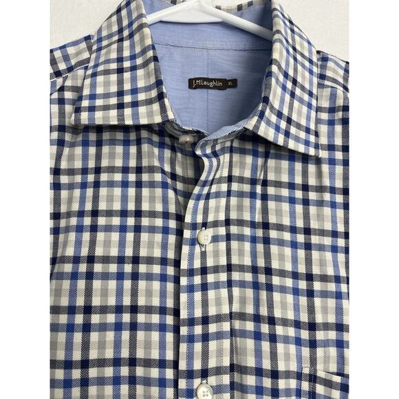 J McLaughlin Blue Plaid Button Up Shirt Mens Size XL Long Sleeve Casual Office - Picture 6 of 9